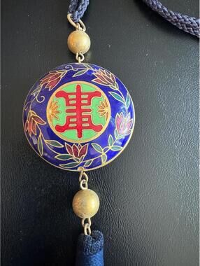 Vintage Cloisonné Necklace ~ Rope Detailing & Tassel. Asian Designed Necklace.